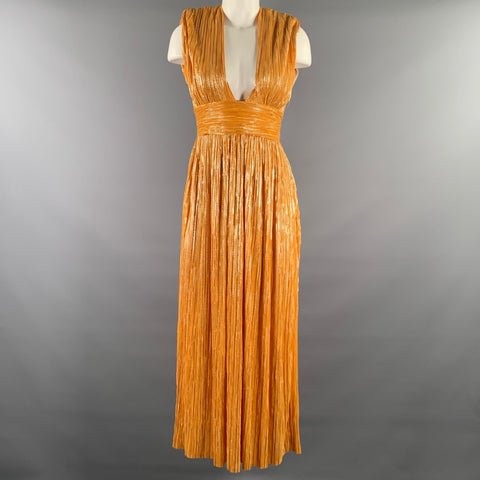 SABINA MUSAYEV Size M Gold Orange Lurex Pleated Long Dress