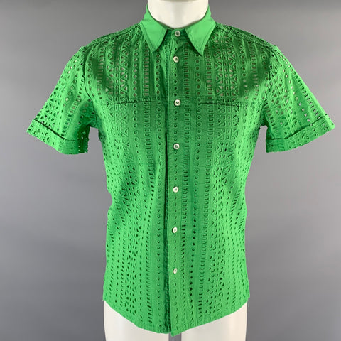 MR TURK Size XS Green Lace Cotton Pointed Collar Short Sleeve Shirt