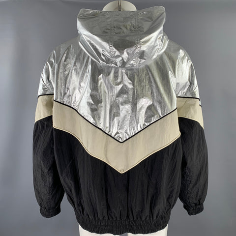 GOLDEN GOOSE Size XS Silver Black Beige Color Block Nylon Zip Up Jacket