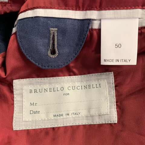 BRUNELLO CUCINELLI Size 40 Navy Red Twill Linen Snaps Jacket