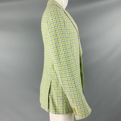 JAY KOS NY Size 40 White Green Grey Plaid Cotton Blend Sport Coat