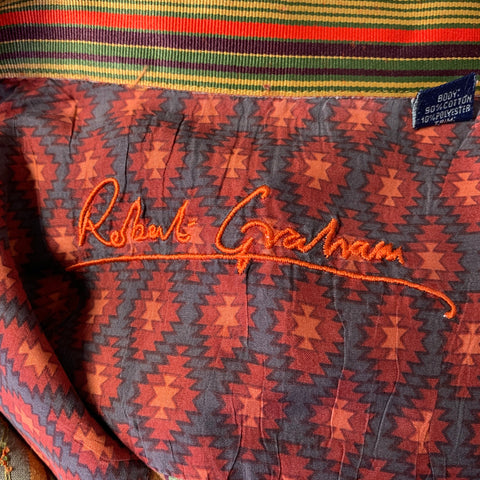 ROBERT GRAHAM Size L Orange Multi-Color Stripe Cotton Blend Long Sleeve Shirt