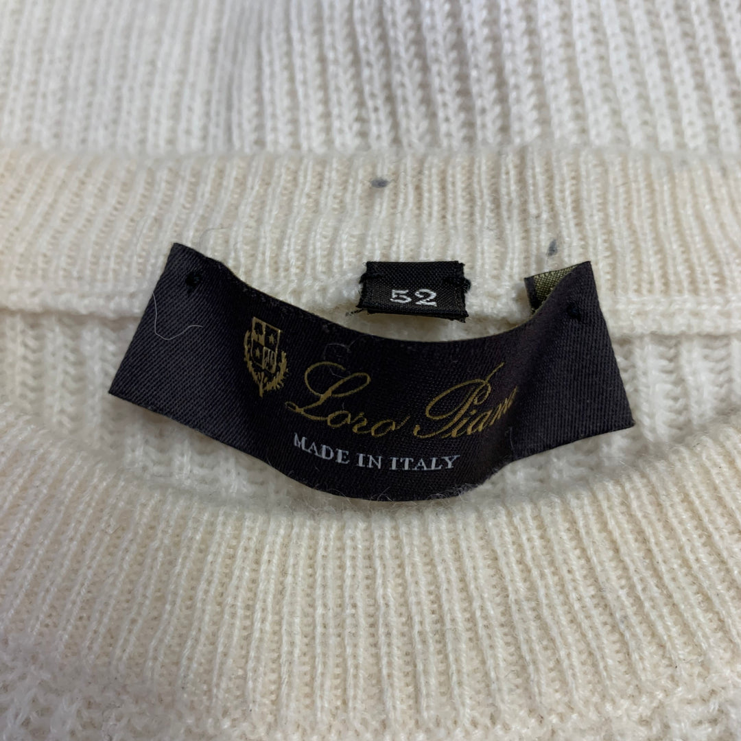 LORO PIANA Size L Cream Ribbed Cashmere Crew Neck Pullover
