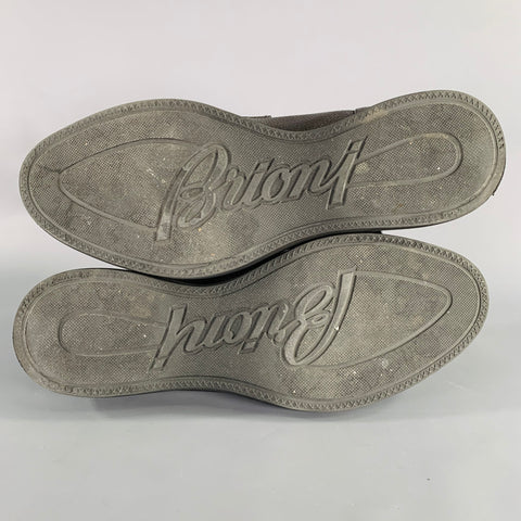 BRIONI Size 10.5 Dark Brown Pebble Grain Leather Penny Loafers