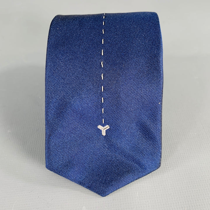 GOYARD Navy Grey Embroidered Silk Tie