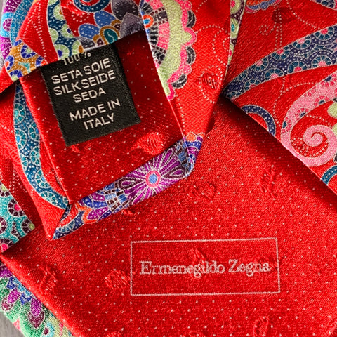 ERMENEGILDO ZEGNA Red Multi Color Abstract Floral Silk Satin Tie