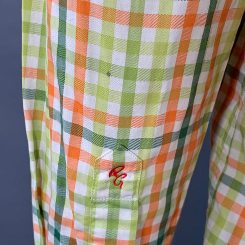 ROBERT GRAHAM Size XL Green Orange Checkered Cotton Long Sleeve Shirt