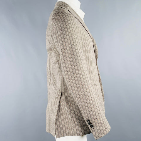 LARDINI Size 38 Grey Black Herringbone Wool Blend Notch Lapel Sport Coat