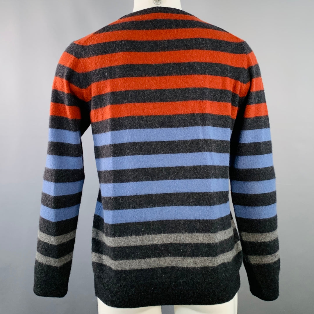 SAKS FIFTH AVENUE Size M Grey Multi Color Stripe Cashmere Crew Neck Sweater