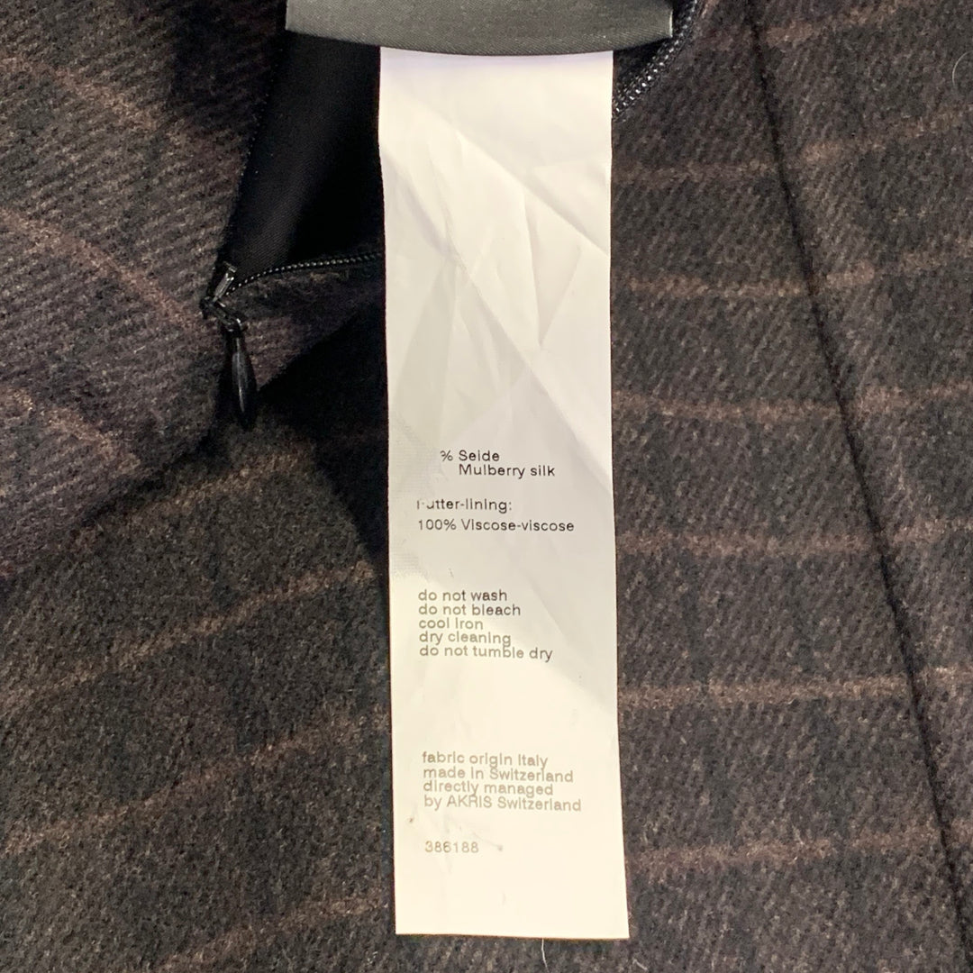 AKRIS Size 12 Brown Black Mulberry Silk Plaid Reversible Zip Up Dress