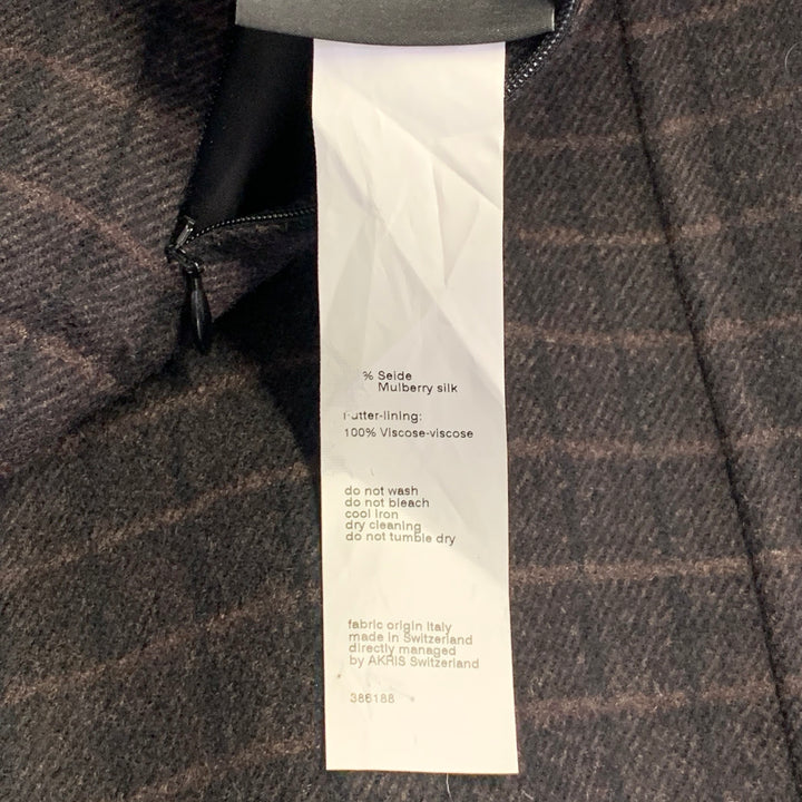 AKRIS Size 12 Brown Black Mulberry Silk Plaid Reversible Zip Up Dress
