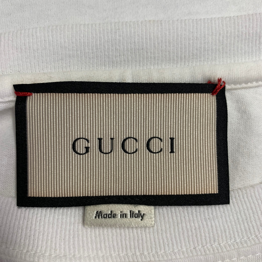 GUCCI Size S White Red Green Logo Cotton Crew-Neck T-shirt