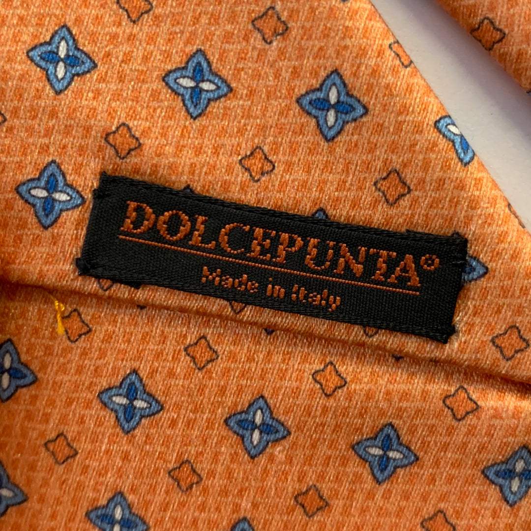 DOLCEPUNTA Orange Blue Foulard Silk Tie