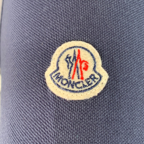 MONCLER Size M Navy Cotton Blend One Pocket Contrast Trim Polo