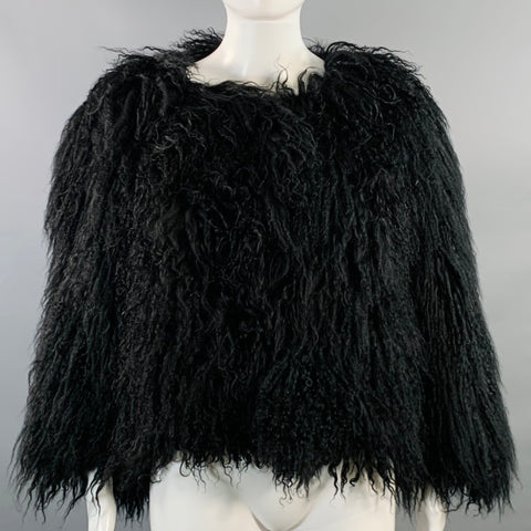 MICHAEL by MICHAEL KORS Size M Black Mongolian Lamb Fur Hook Eye Jacket