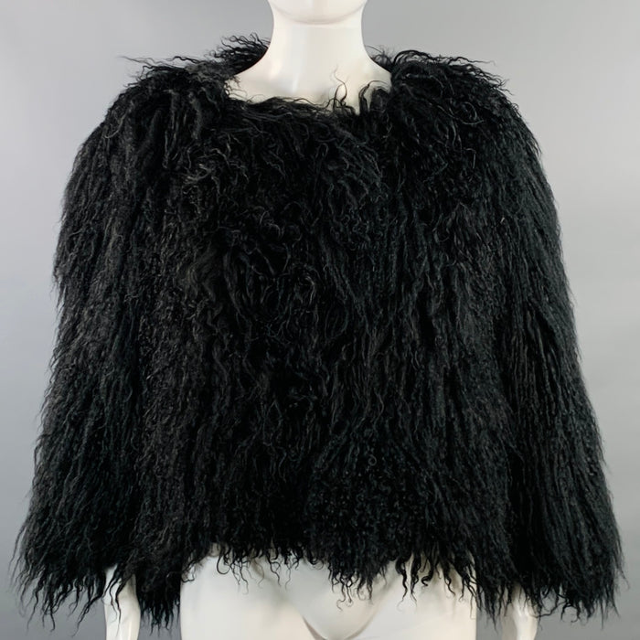 MICHAEL by MICHAEL KORS Size M Black Mongolian Lamb Fur Hook Eye Jacket