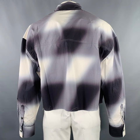 PRIVATE POLICY Size L Grey White Ombre Cotton Patch Pockets Long Sleeve Shirt