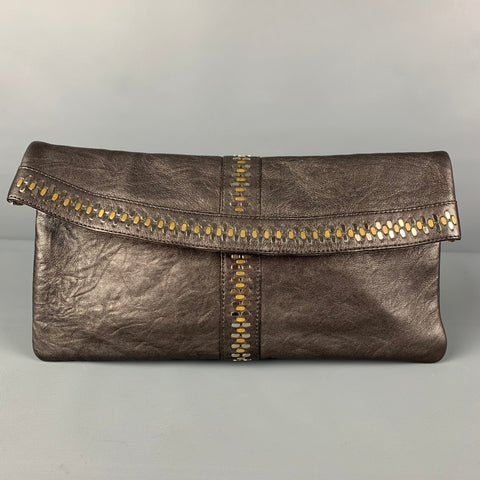 CALLEEN CORDERO Grey Silver Gold Studded Leather Clutch Handbag