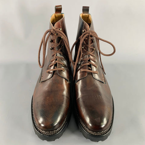 CALZOLERIA HARRIS Size 10 Brown Burnished Leather Lace-Up Boots