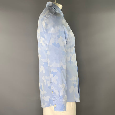 PAUL SMITH Size XL Blue Light Blue Abstract Button Up Long Sleeve Shirt