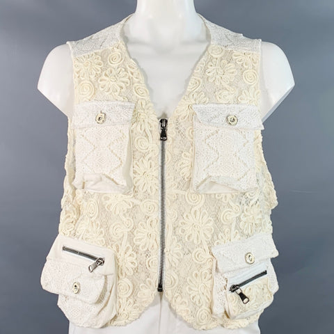 EARTHLING VIP Size L Beige White Lace Oversized Cargo Pockets Vest