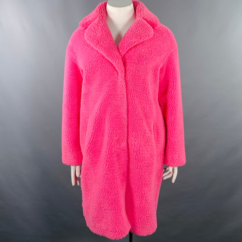 STAND STUDIO Size L Pink Polyester Textured Faux Fur Snaps Coat