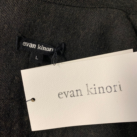 EVAN KINORI Size L Brown Black Wool  Linen Long Sleeve Shirt