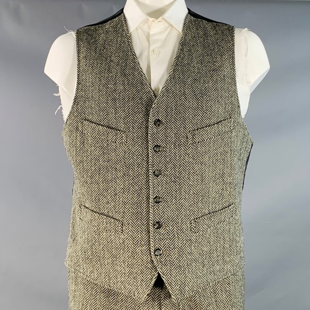 POLO by RALPH LAUREN Size XL Regular White Black Chevron Wool 3 Piece Suit