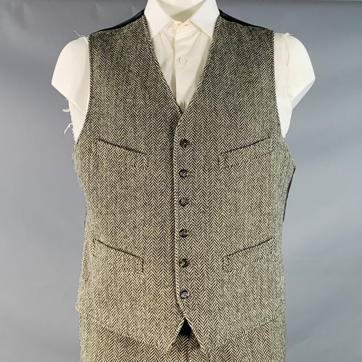 POLO by RALPH LAUREN Size XL Regular White Black Chevron Wool 3 Piece Suit