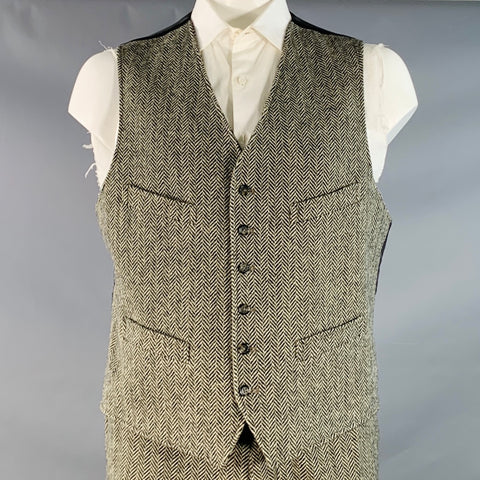 POLO by RALPH LAUREN Size XL Regular White Black Chevron Wool 3 Piece Suit