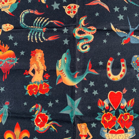 ROCKMOUNT Black Multi Color Tattoo Art Cotton Pocket Square