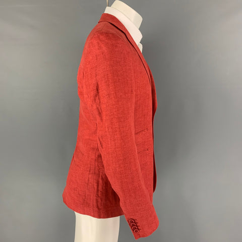 BRUCE FIELD Size 40 Red Herringbone Linen Single Breasted Sport Coat
