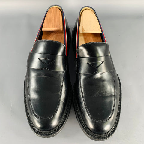 GUCCI Size 10.5 Black Contrast Trim Leather Penny Loafers