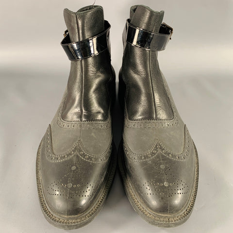 VIVIENNE WESTWOOD Size 12 Black Dark Grey Perforated Rubber Ankle Strap Boots