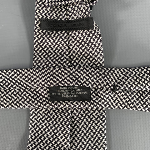 PRADA Black White Houndstooth Silk Tie