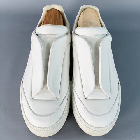 MAISON MARGIELA Size 8 White Leather Elastic Slip On Sneakers