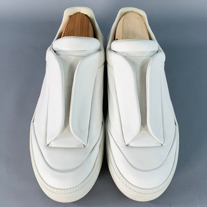 MAISON MARGIELA Size 8 White Leather Elastic Slip On Sneakers