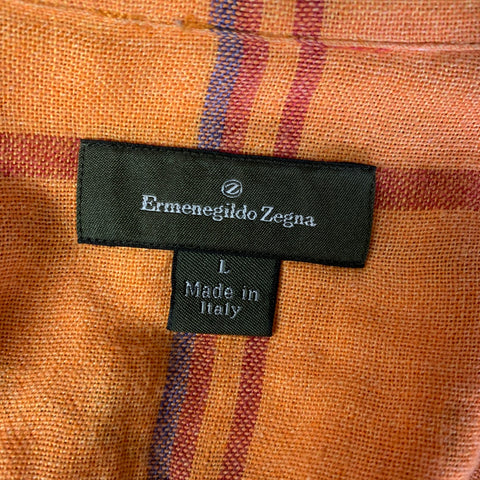 ERMENEGILDO ZEGNA Size L Orange Red & Blue Plaid Short Sleeve Shirt