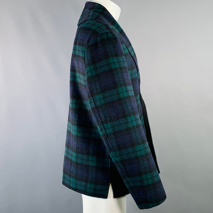 KITH Size L Green Navy Blackwatch Plaid Wool Blend Jacket