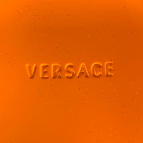 VERSACE Size 9.5 Orange Medusa Acetate Slip On Slide Sandals