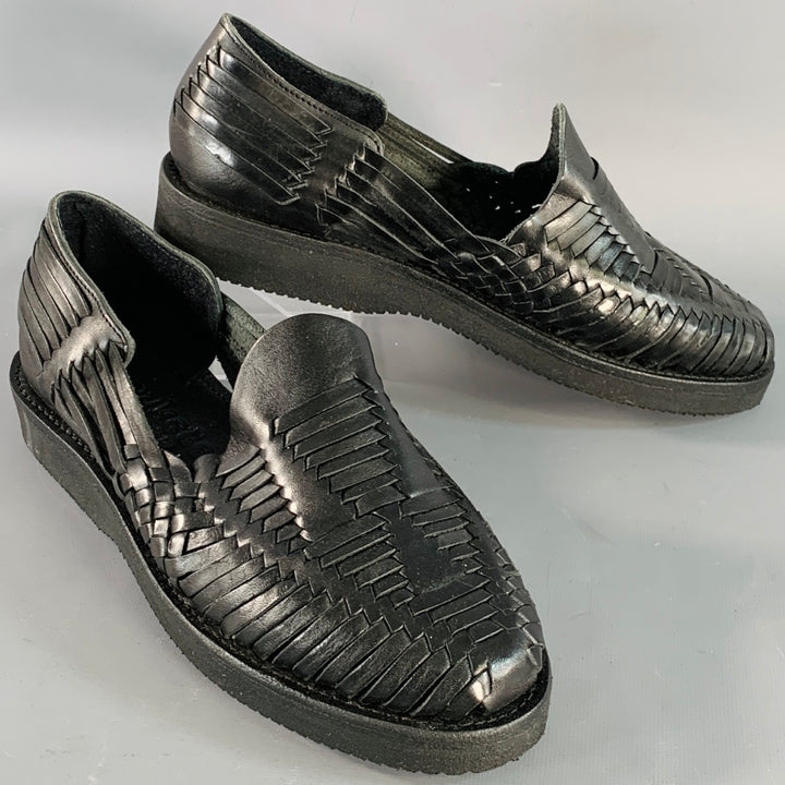 YUKETEN Size 9 Alejandro Black Woven Leather Huarache Loafers