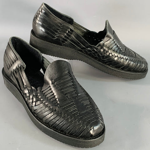 YUKETEN Size 9 Alejandro Black Woven Leather Huarache Loafers
