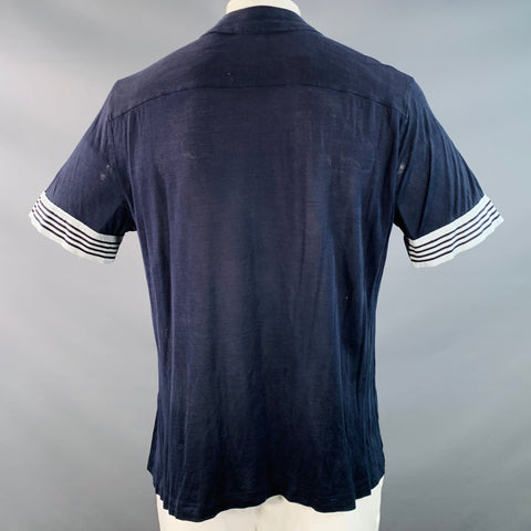 GIORGIO ARMANI Size L Navy Blue Contrast Trim Silk Blend Short Sleeve Polo
