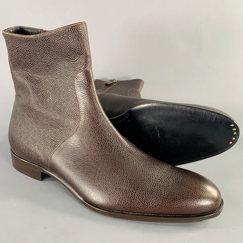 Bottes à fermeture éclair latérale en cuir grainé marron MR.HARE taille 11