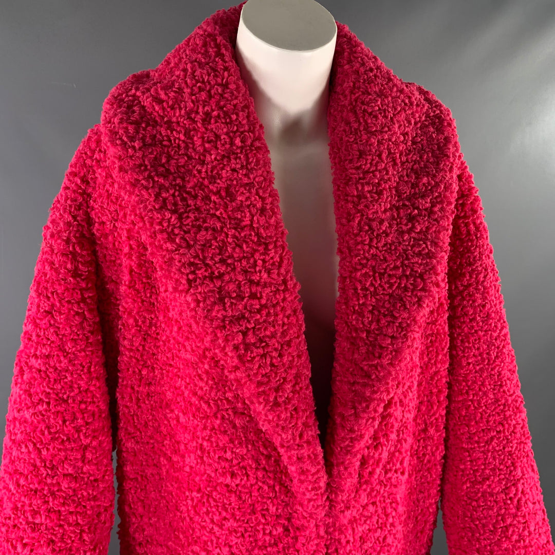 ALICE + OLIVIA Size S Pink Polyester Textured Faux Fur Shawl Lapel Coat