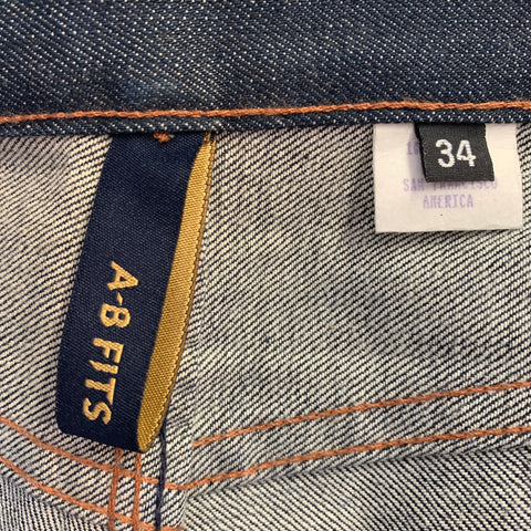 A-B FITS Size 34 Navy Contrast Stitch Cotton Button Fly Jeans