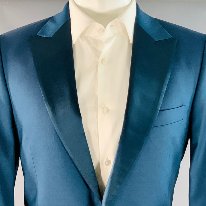 PAUL SMITH Size 40 Regular Soho Fit Teal Wool Peak Lapel Tuxedo
