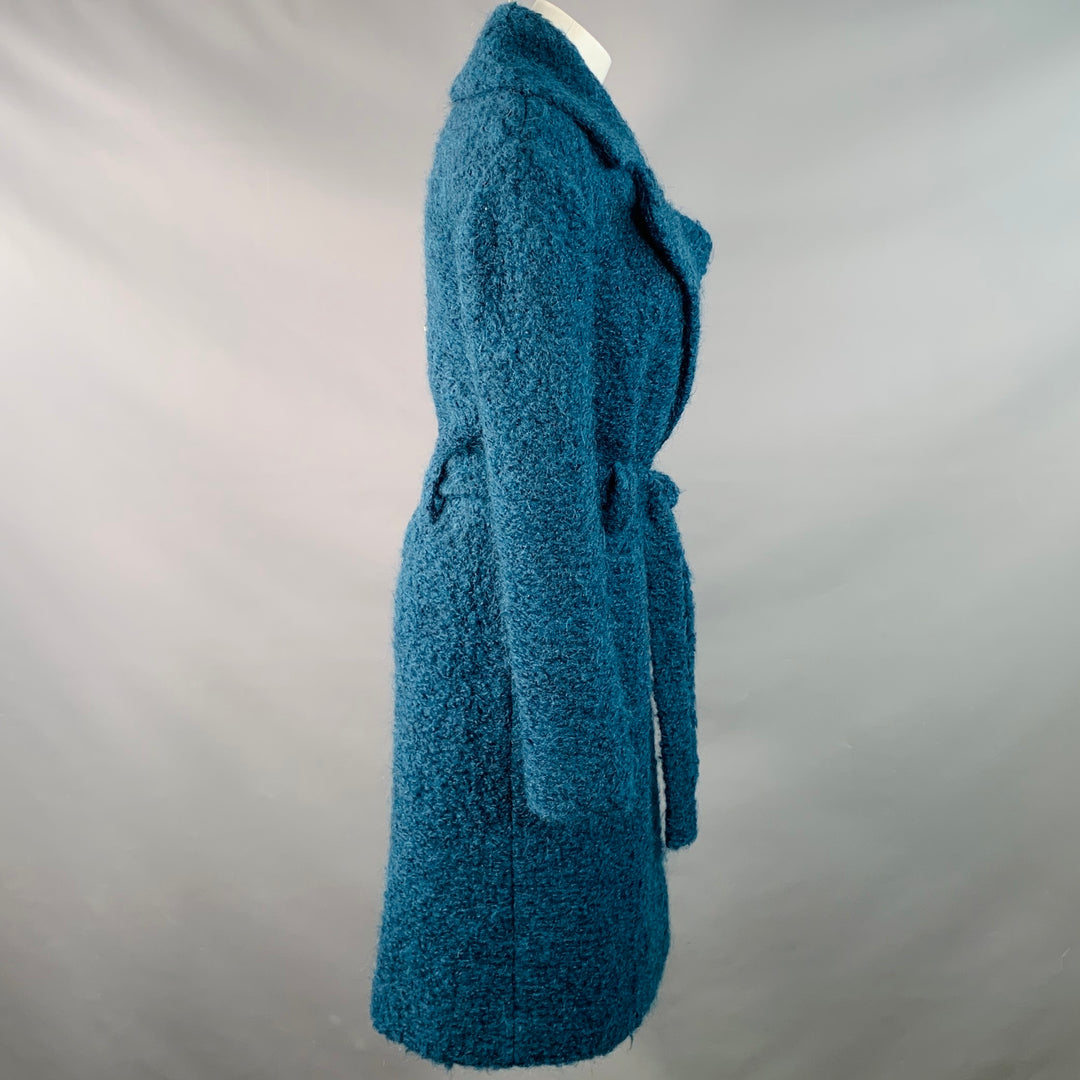 TORY BURCH Size XS Teal Wool Blend Textured Belted Coat