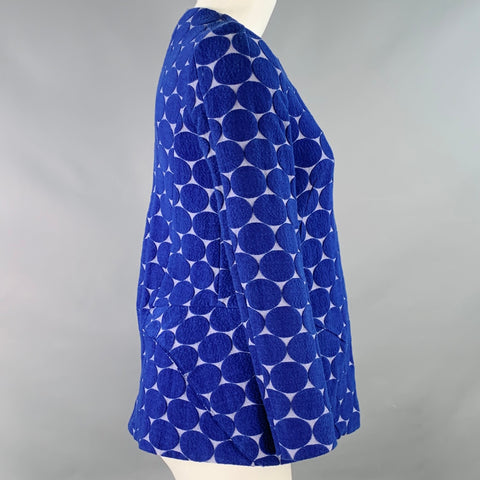 MARNI Size 2 Blue Grey Cotton Blend Dots Jacquard Collarless Jacket Blazer