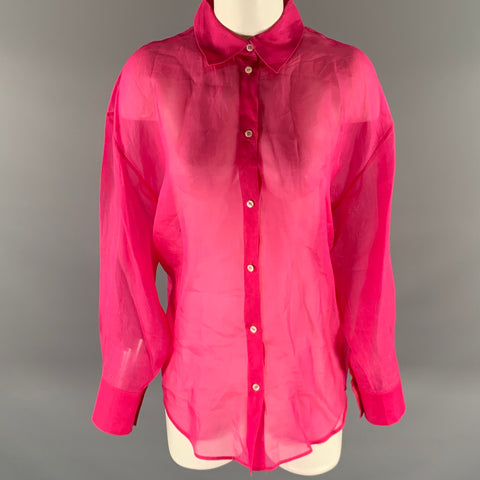 MSGM Size M Pink Silk Sheer Button Up Shirt